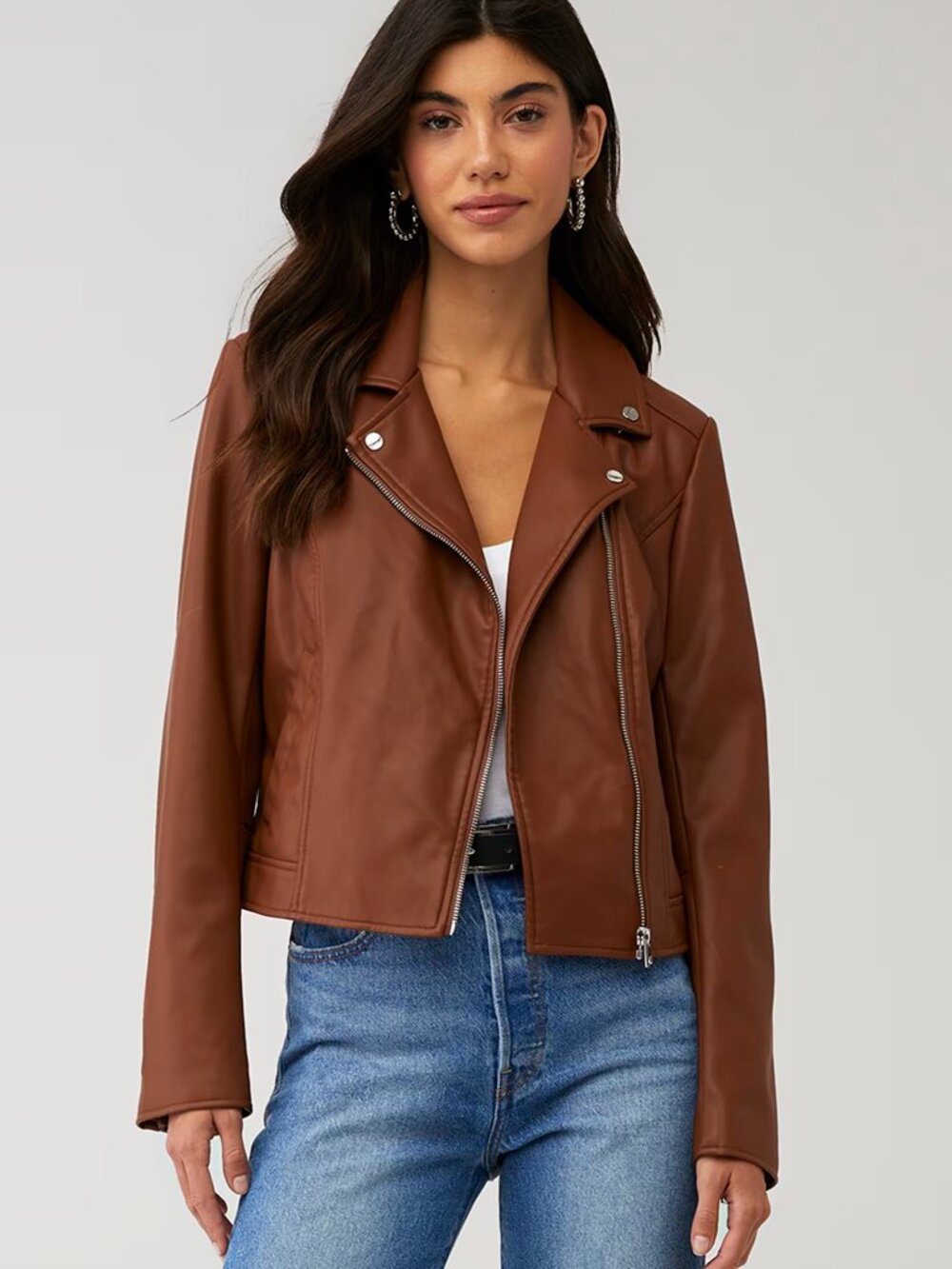 Lamarque Kinsley Vegan Leather Moto Jacket Luggage Size L — $295 Retail